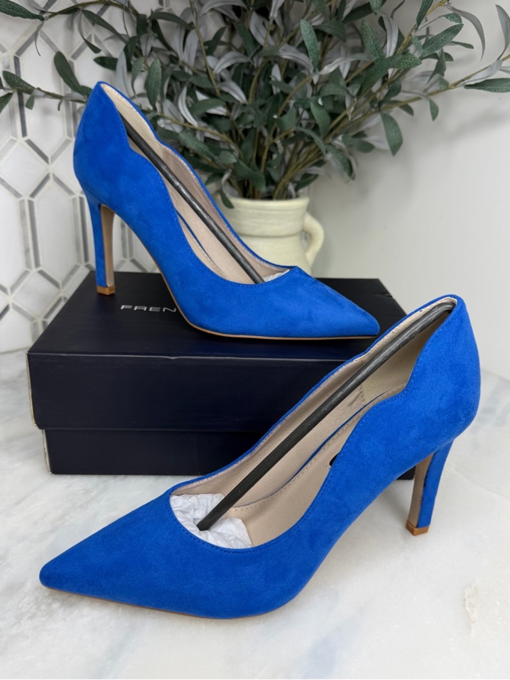 French Connection Blue Scalloped Pumps Wedding Guest Heels 7.5 - Picture 3 of 14